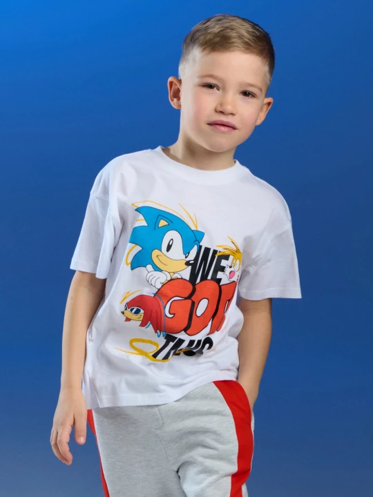 Obrázek produktu Sinsay - Bawełniana koszulka z nadrukiem Sonic the Hedgehog - biały