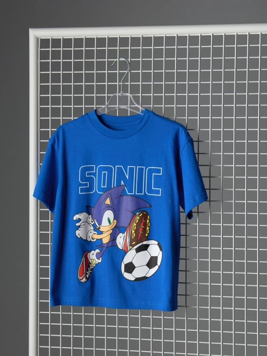 Obrázek produktu Sinsay - Bawełniana koszulka z nadrukiem Sonic the Hedgehog - granatowy