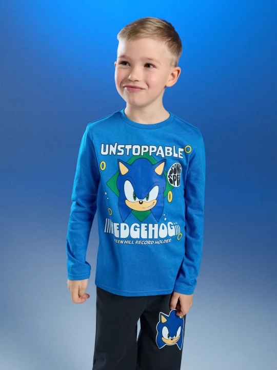Obrázek produktu Sinsay - Bawełniana koszulka z nadrukiem Sonic the Hedgehog - niebieski