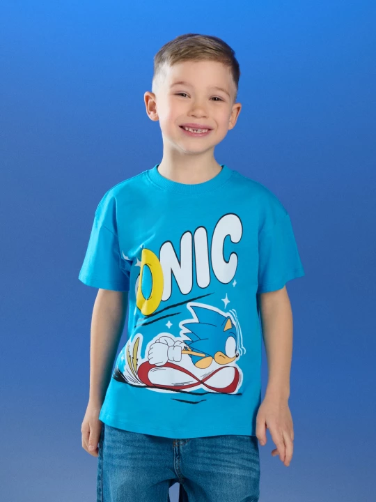 Obrázek produktu Sinsay - Bawełniana koszulka z nadrukiem Sonic the Hedgehog - niebieski
