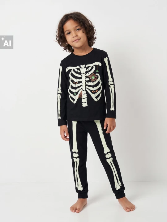 Obrázek produktu Sinsay - Bawełniana piżama dwuczęściowa z motywem halloweenowym - czarny
