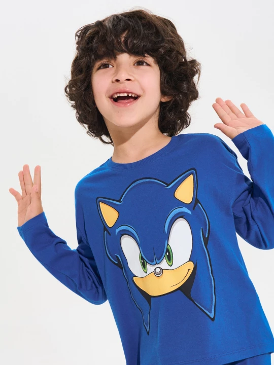 Obrázek produktu Sinsay - Bawełniana piżama dwuczęściowa z nadrukiem Sonic the Hedgehog - niebieski
