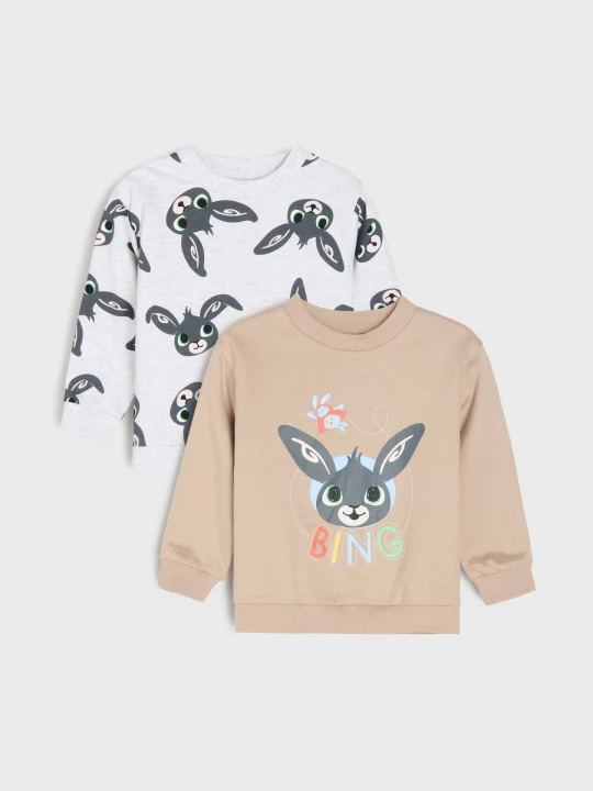 Obrázek produktu Sinsay - Bawełniane bluzy crewneck z nadrukiem 2 pack Bing - brązowy