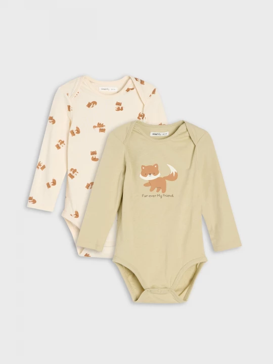 Obrázek produktu Sinsay - Bawełniane body z długim rękawem i motywem lisa 2 pack - zielony