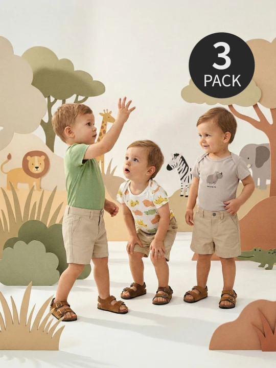 Obrázek produktu Sinsay - Bawełniane body z motywem zwierząt safari 3 pack - szary