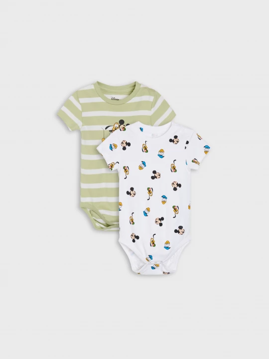 Obrázek produktu Sinsay - Bawełniane body z nadrukiem 2 pack Mickey and Donald - kremowy