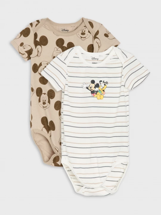 Obrázek produktu Sinsay - Bawełniane body z nadrukiem 2 pack Mickey Mouse - kremowy