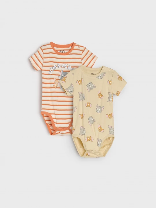 Obrázek produktu Sinsay - Bawełniane body z nadrukiem 2 pack Tom and Jerry - kremowy