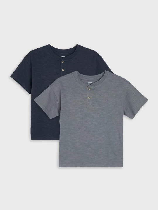 Obrázek produktu Sinsay - Bawełniane koszulki loose z dekoltem henley 2 pack - granatowy