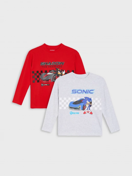 Obrázek produktu Sinsay - Bawełniane koszulki loose z długim rękawem 2 pack Sonic the Hedgehog - wielobarwny