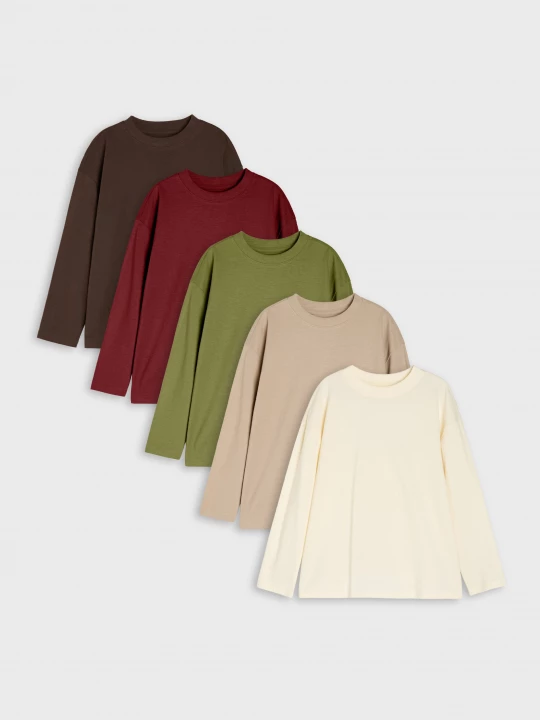 Obrázek produktu Sinsay - Bawełniane koszulki z długim rękawem 5 pack - khaki
