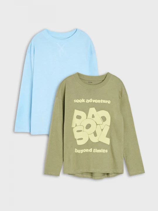 Obrázek produktu Sinsay - Bawełniane koszulki z długim rękawem loose 2 pack - khaki