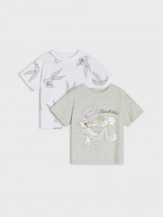 Obrázek produktu Sinsay - Bawełniane koszulki z nadrukiem 2 pack Bugs Bunny - szary