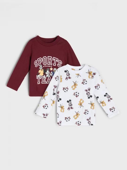 Obrázek produktu Sinsay - Bawełniane koszulki z nadrukiem 2 pack Mickey Mouse - bordowy