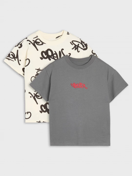 Obrázek produktu Sinsay - Bawełniane koszulki z nadrukiem graffiti 2 pack - szary