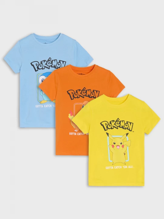 Obrázek produktu Sinsay - Bawełniane koszulki z nadrukiem Pokémon 3 pack - wielobarwny