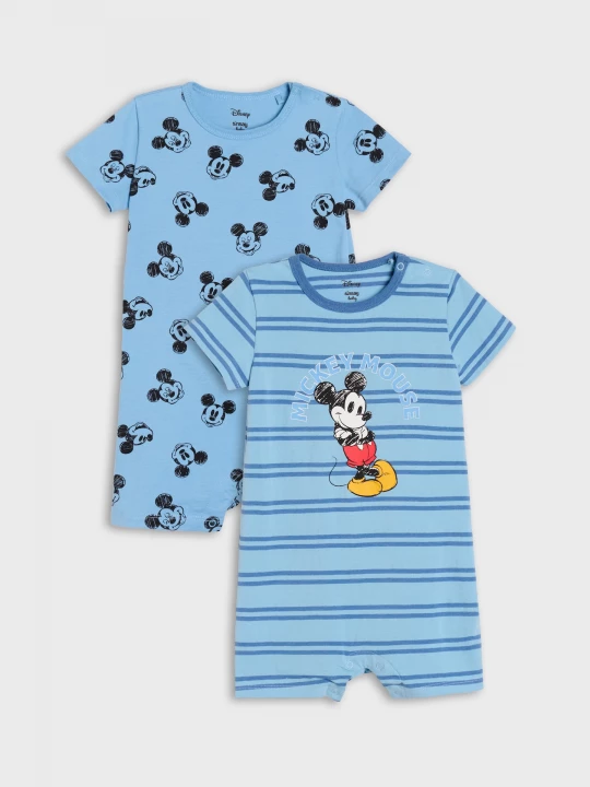 Obrázek produktu Sinsay - Bawełniane rampersy z nadrukiem Mickey Mouse 2 pack - niebieski