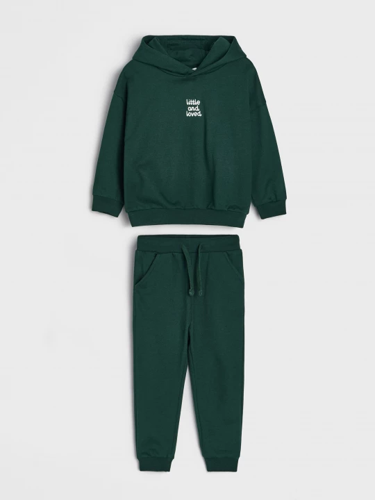 Obrázek produktu Sinsay - Bawełniany komplet: bluza z kapturem i spodnie jogger - zielony