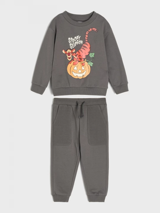 Obrázek produktu Sinsay - Bawełniany komplet: bluza z motywem Halloween, świecącym w ciemności nadrukiem i spodnie Winnie the Pooh - szary