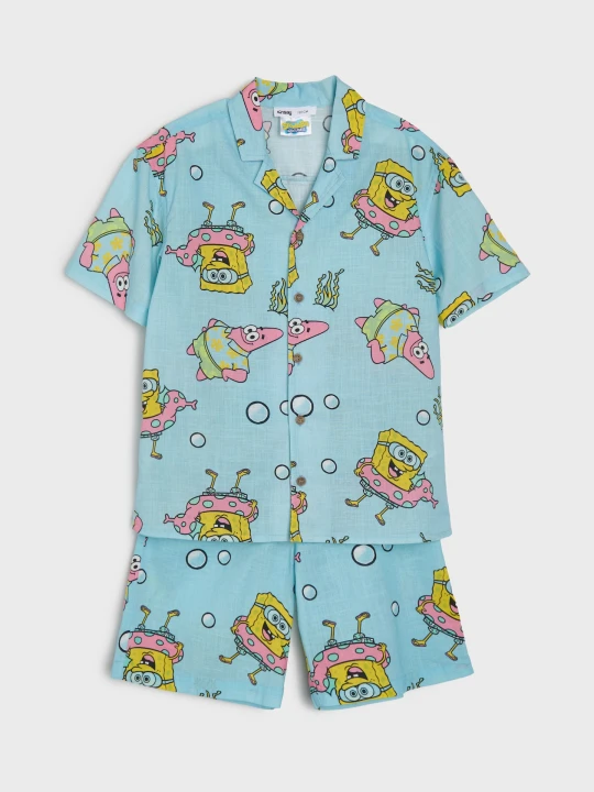 Obrázek produktu Sinsay - Bawełniany komplet: koszula i szorty SpongeBob - żółty