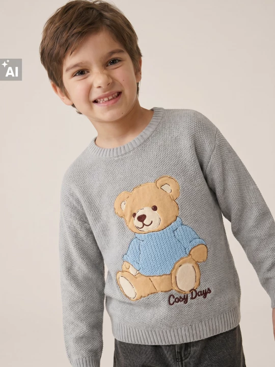 Obrázek produktu Sinsay - Bawełniany sweter loose fit z motywem misia - szary