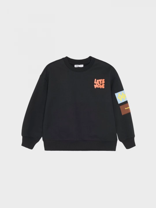 Obrázek produktu Sinsay - Bluza crewneck loose z bawełną i naszywkami - czarny