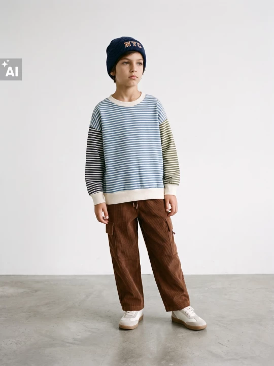Obrázek produktu Sinsay - Bluza crewneck w paski z bawełną - wielobarwny