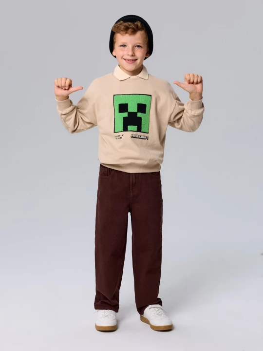 Obrázek produktu Sinsay - Bluza crewneck z bawełną Minecraft - beżowy