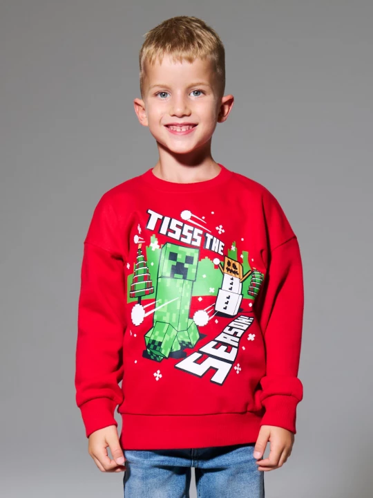 Obrázek produktu Sinsay - Bluza crewneck z motywem świątecznym Minecraft - czerwony