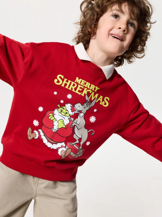 Obrázek produktu Sinsay - Bluza crewneck z motywem świątecznym Shrek - czerwony