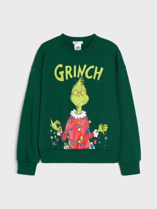 Obrázek produktu Sinsay - Bluza crewneck z nadrukiem świątecznym Grinch - green spruce