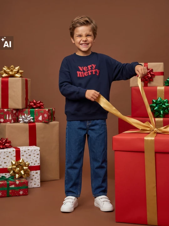 Obrázek produktu Sinsay - Bluza crewneck z napisem Very Merry - granatowy