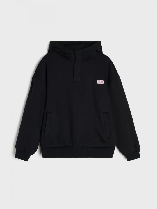Obrázek produktu Sinsay - Bluza hoodie half-zip z zatrzaskami - czarny