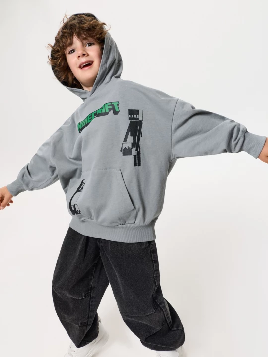 Obrázek produktu Sinsay - Bluza hoodie z nadrukiem Minecraft - szary