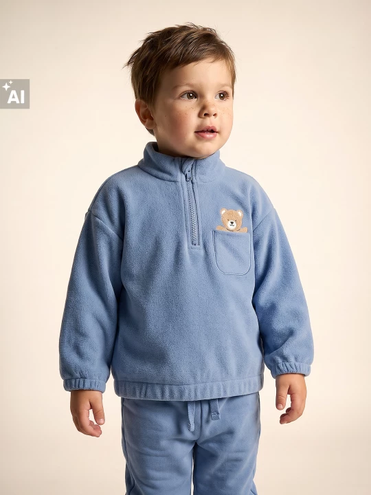 Obrázek produktu Sinsay - Bluza polarowa half-zip z haftem misia - szary