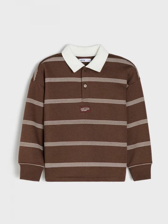 Obrázek produktu Sinsay - Bluza polo z bawełną w paski - brązowy