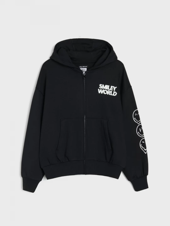 Obrázek produktu Sinsay - Bluza z bawełną z kapturem i nadrukiem SmileyWorld® - czarny