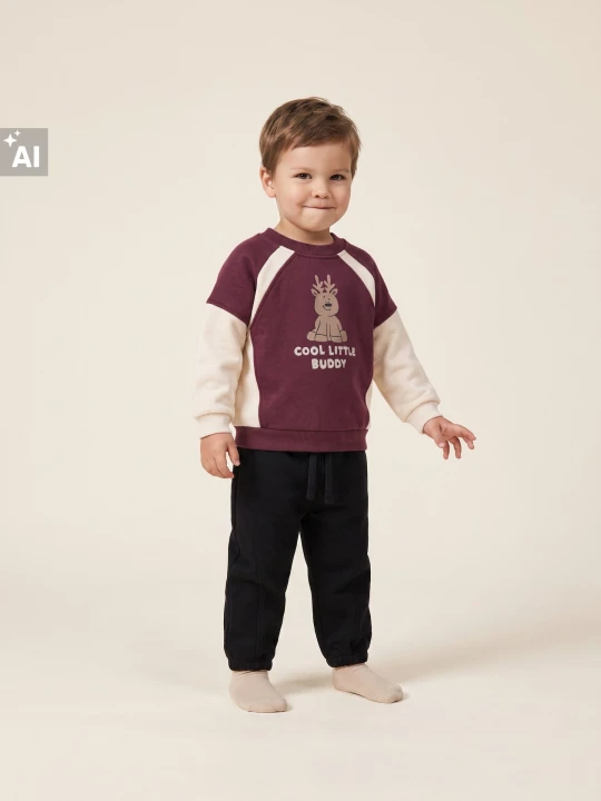 Obrázek produktu Sinsay - Bluza z nadrukiem renifera z domieszką bawełny - bordowy