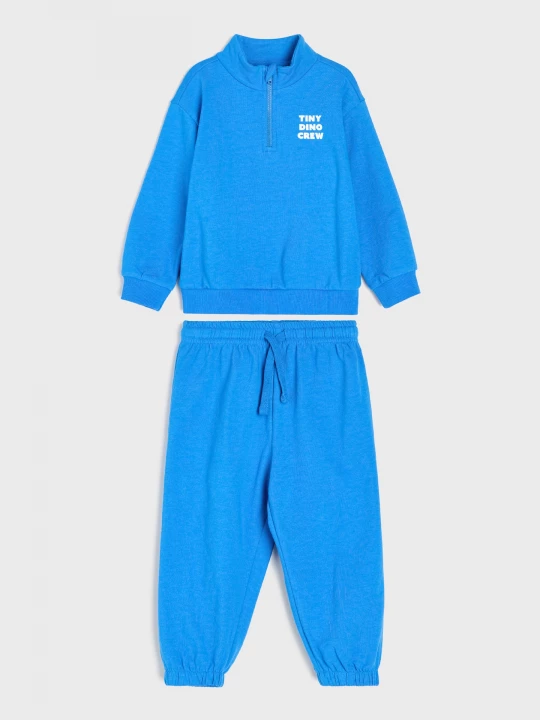 Obrázek produktu Sinsay - Dwuczęściowy bawełniany komplet: bluza z krótkim zamkiem i spodnie jogger - mid blue