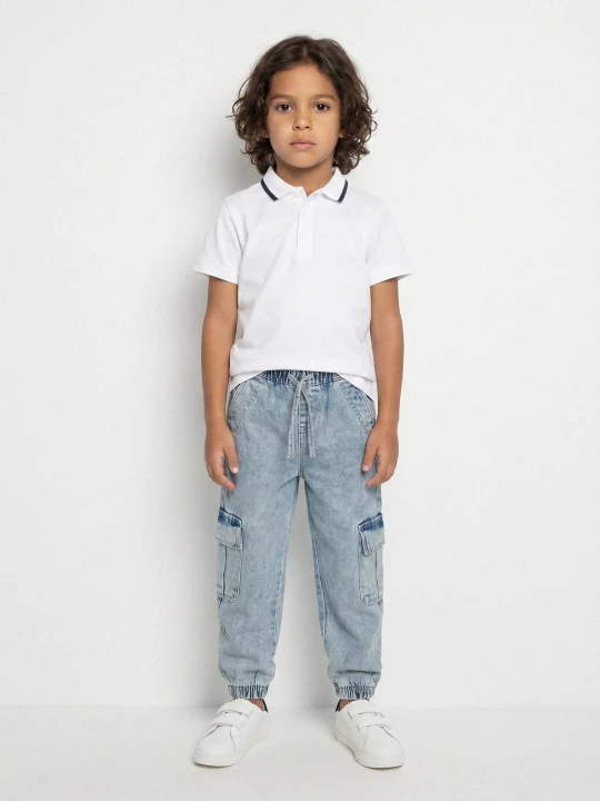 Obrázek produktu Sinsay - Jeansy jogger comfort cargo z efektem sprania - niebieski