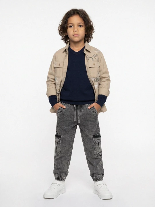 Obrázek produktu Sinsay - Jeansy jogger comfort cargo z efektem sprania - szary
