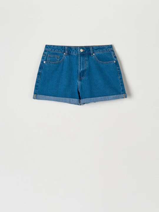 Obrázek produktu Sinsay - Džínové kraťasy high waist mom - námořnická modrá