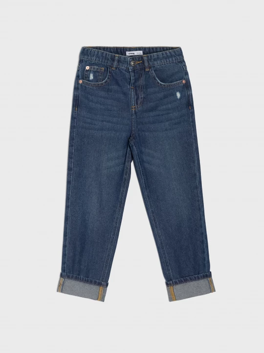 Obrázek produktu Sinsay - Jeansy straight leg z regulacją w pasie - granatowy
