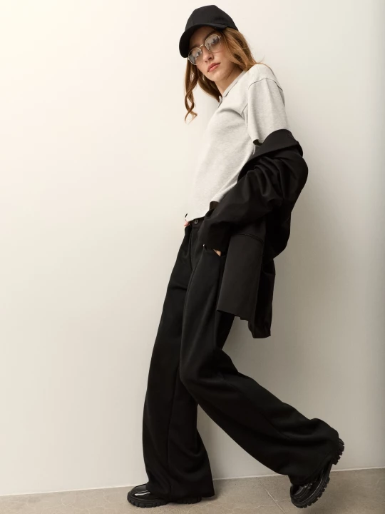 Obrázek produktu Sinsay - Elegantní kalhoty wide leg s příměsí viskózy - černá