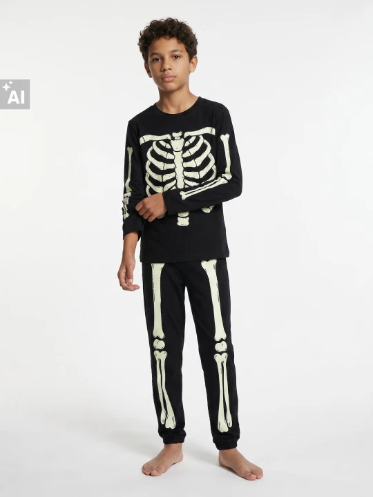 Obrázek produktu Sinsay - Halloweenowa piżama świecąca w ciemności z motywem szkieletu - czarny