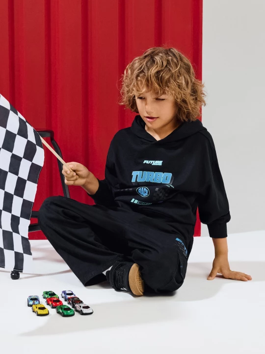 Obrázek produktu Sinsay - Bluza hoodie z motywem wyścigowym - czarny
