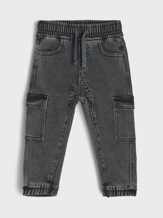 Obrázek produktu Sinsay - Jeansy pull on cargo z efektem sprania - szary