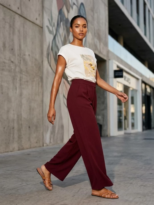 Obrázek produktu Sinsay - Kalhoty wide leg - burgundy