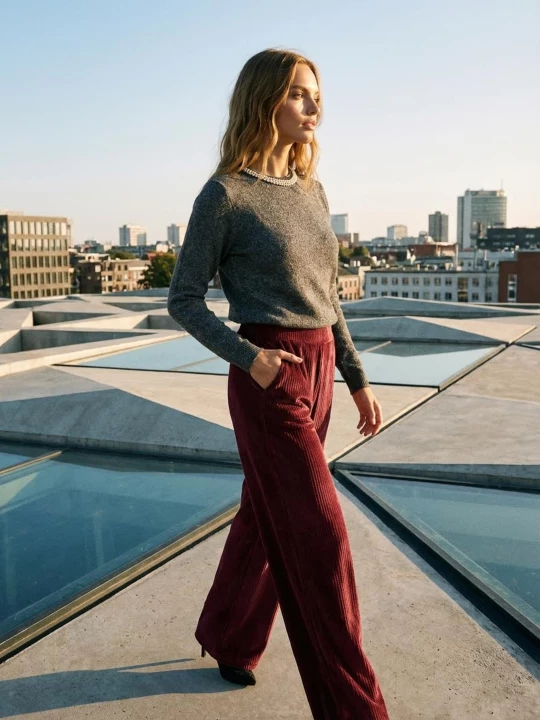 Obrázek produktu Sinsay - Kalhoty wide leg - burgundy