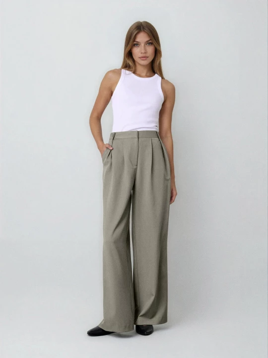 Obrázek produktu Sinsay - Kalhoty wide leg - tmavě zelená
